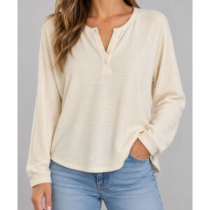 Aamikast Cream Henley Top Women’s S Long Sleeve Soft Knit NWT Minimalist